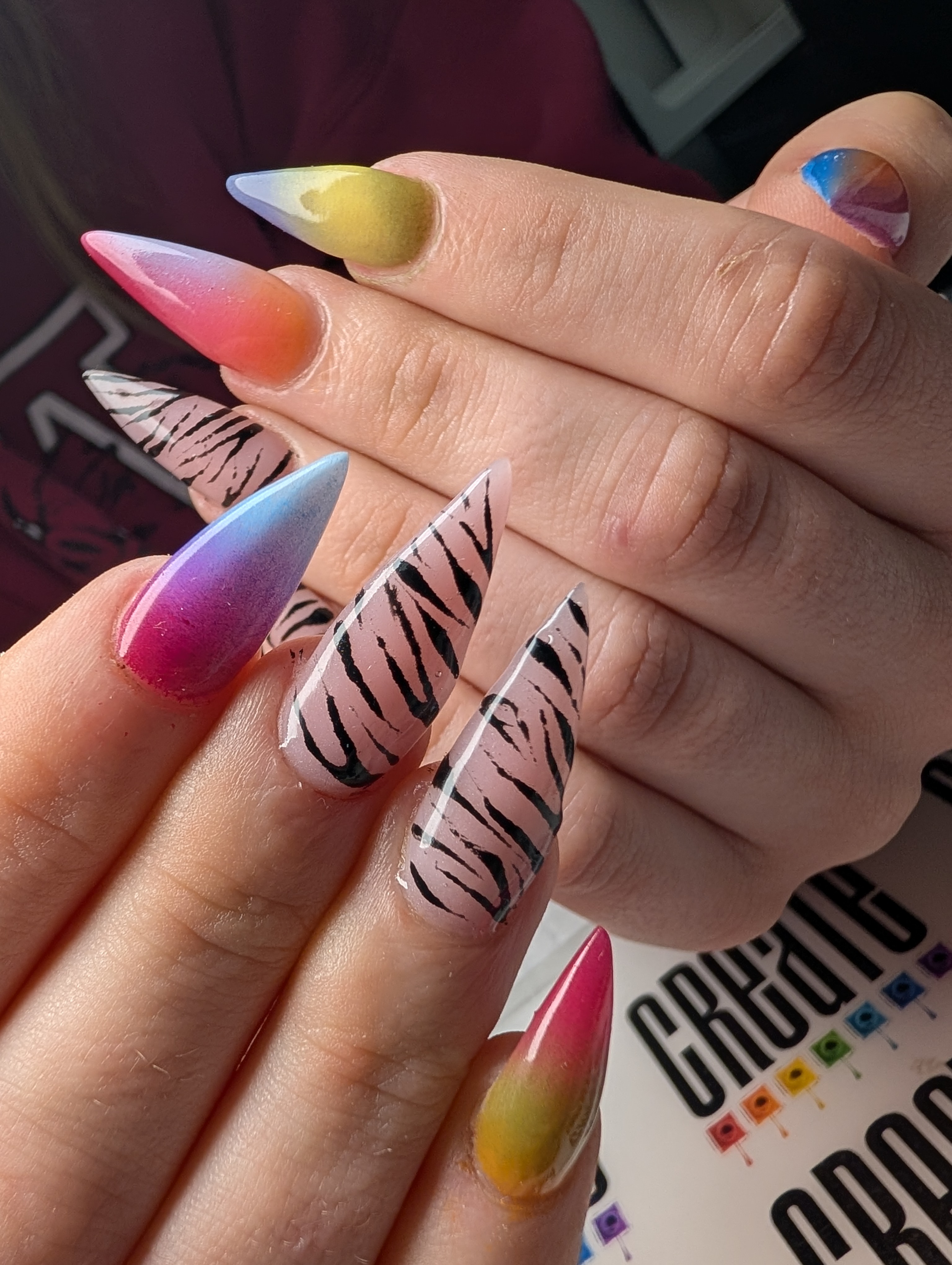 Colorful nails with zebra design